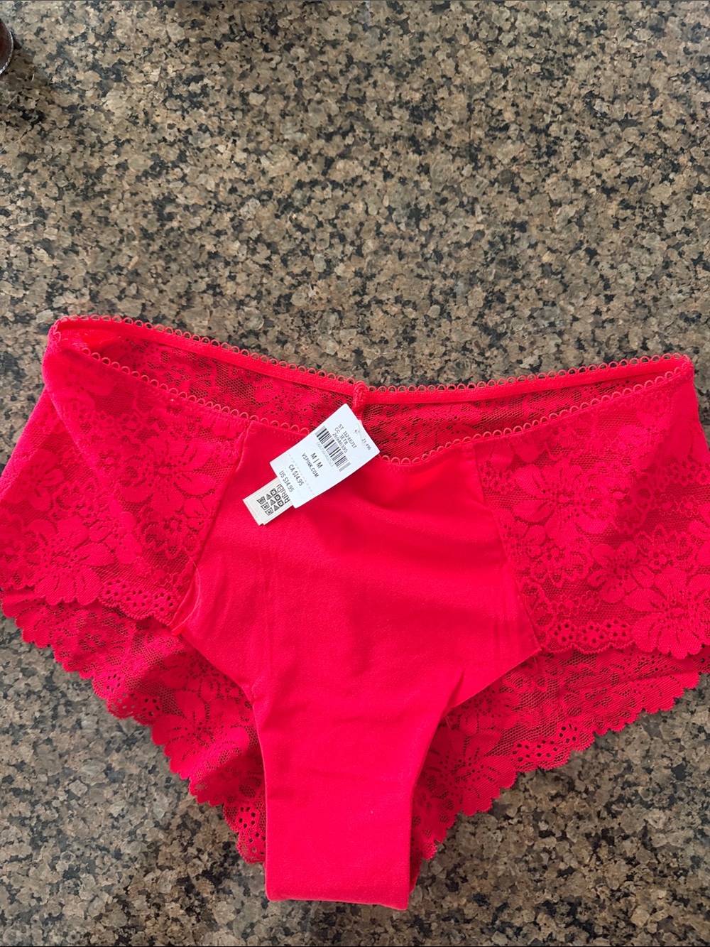PINK Victoria's Secret Bright Red Lace Cheeky Brief